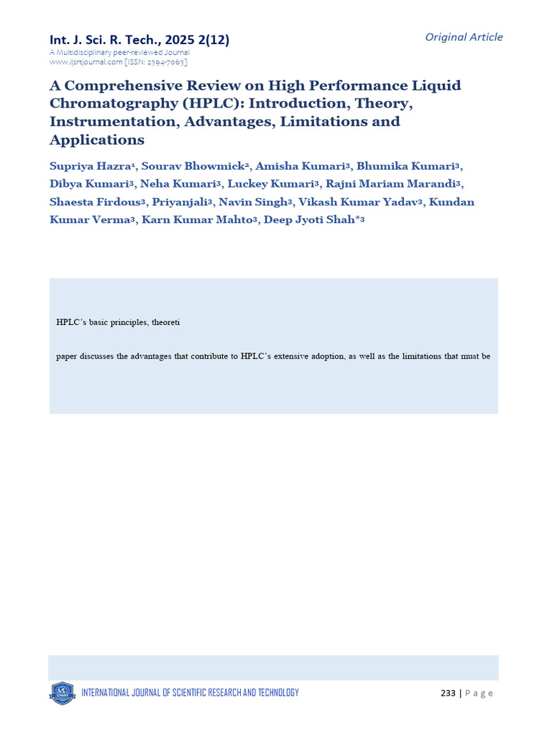 A Comprehensive Review On High Performance Liquid Chromatography HPLC ...