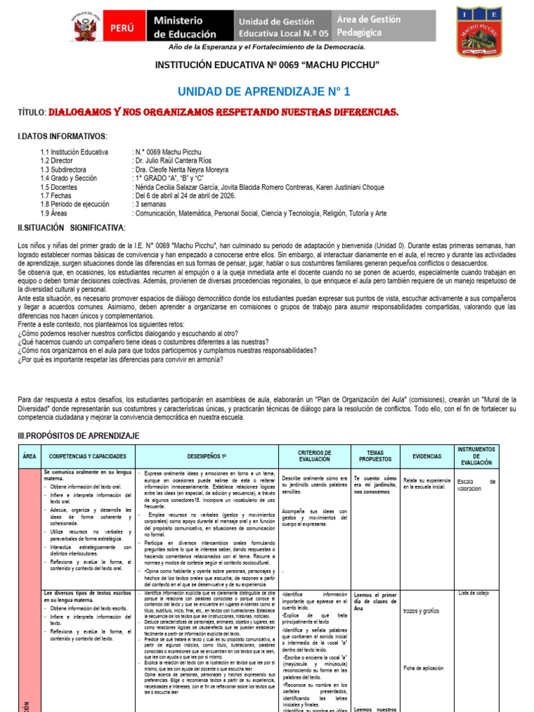 Unidad de Aprendizaje 1 _1er Gradoa 2026 (1) | PDF | Las emociones ...