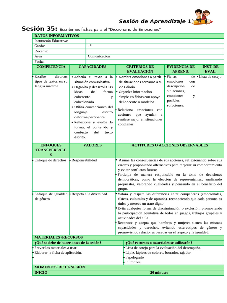 Sesiones 1° - Unidad 2 - Sem. 4 | PDF | Las emociones | Evaluación