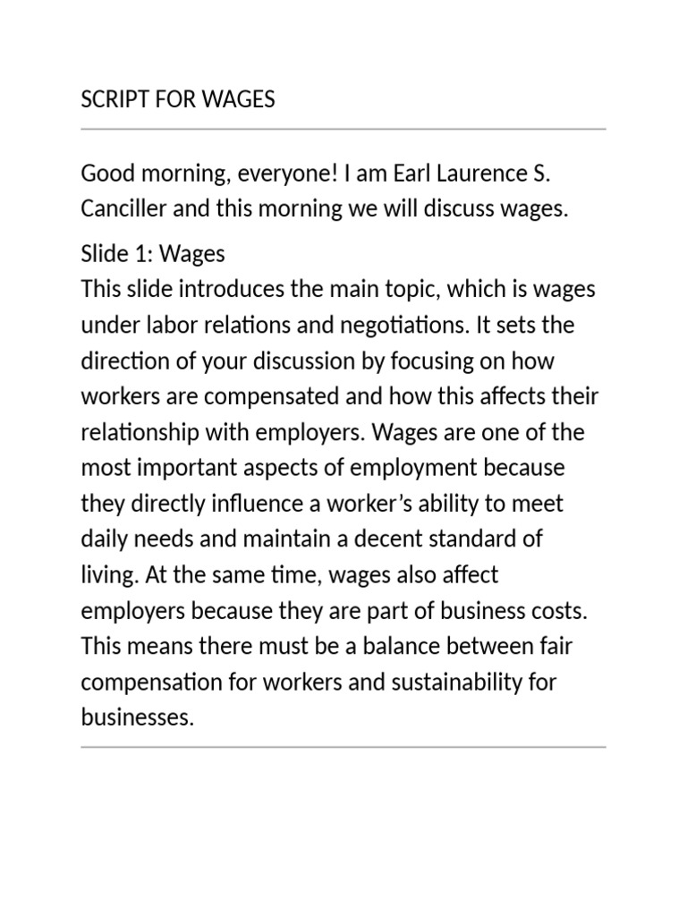 Script for Wages | PDF | Cost Of Living | Employment