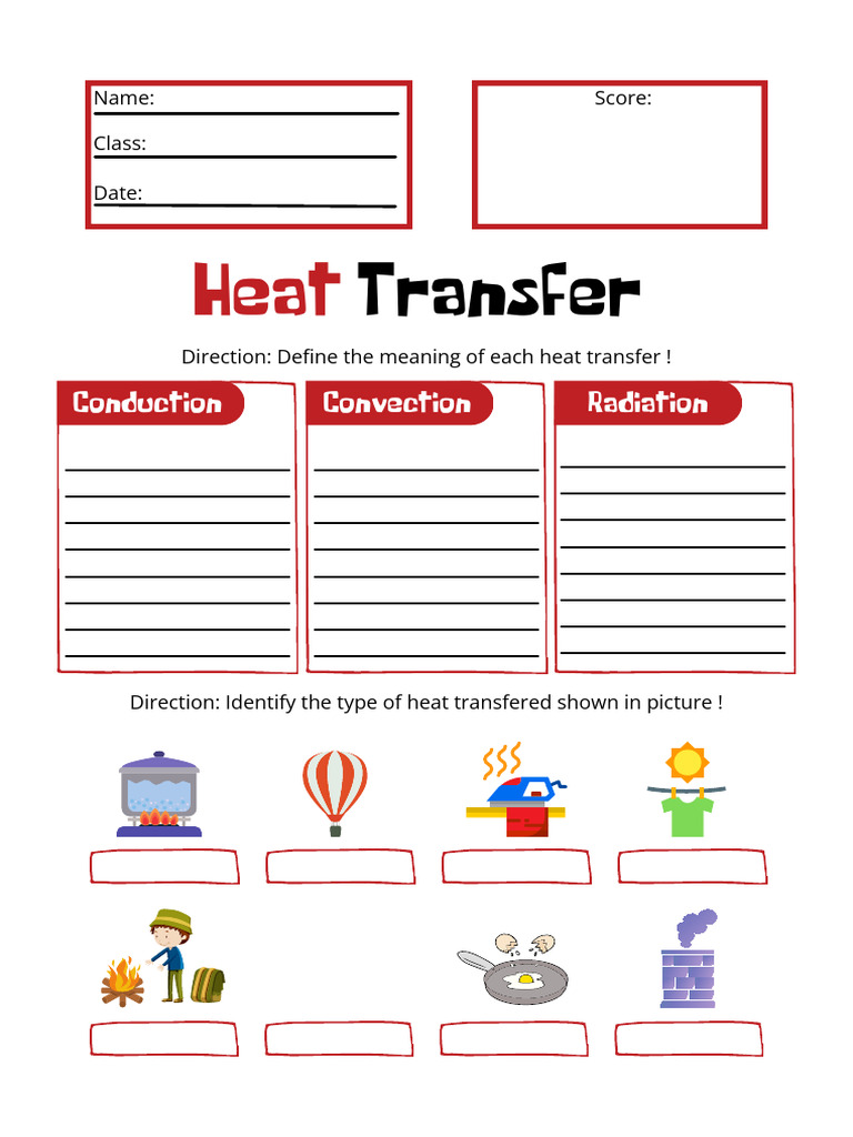 Heat Transfer Worksheet Red and White MInimalist | PDF