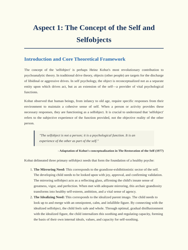 Kohuts Self Psychology Aspect 1 Selfobjects | PDF | Psychoanalysis ...