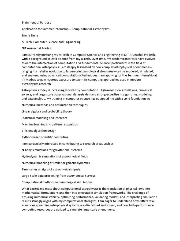 Statement of Purpose Astrophysics | PDF | Astrophysics | Computational ...