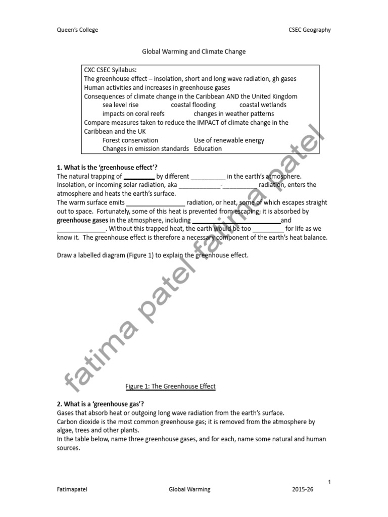 Global Warming Student Copy | PDF | Greenhouse Effect | Climate Change