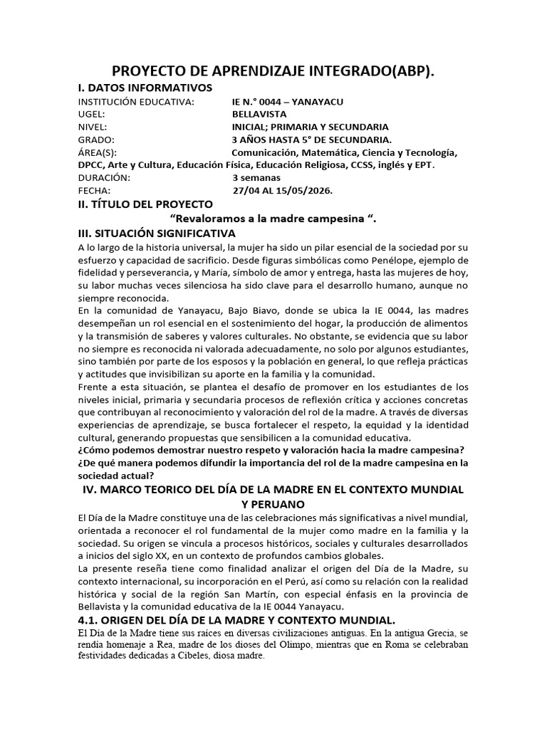 PROYECTO DE APRENDIZAJE 02 | PDF | Plan de estudios | Perú