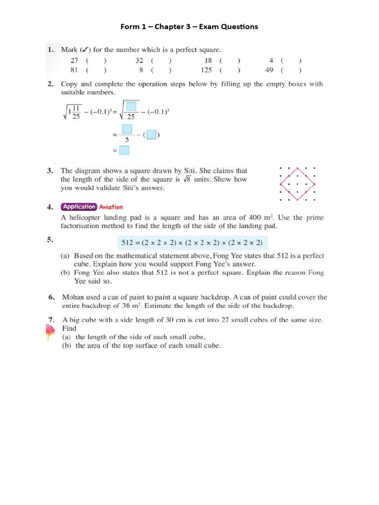 Form 1. Chapter 3-Exam Questions | PDF