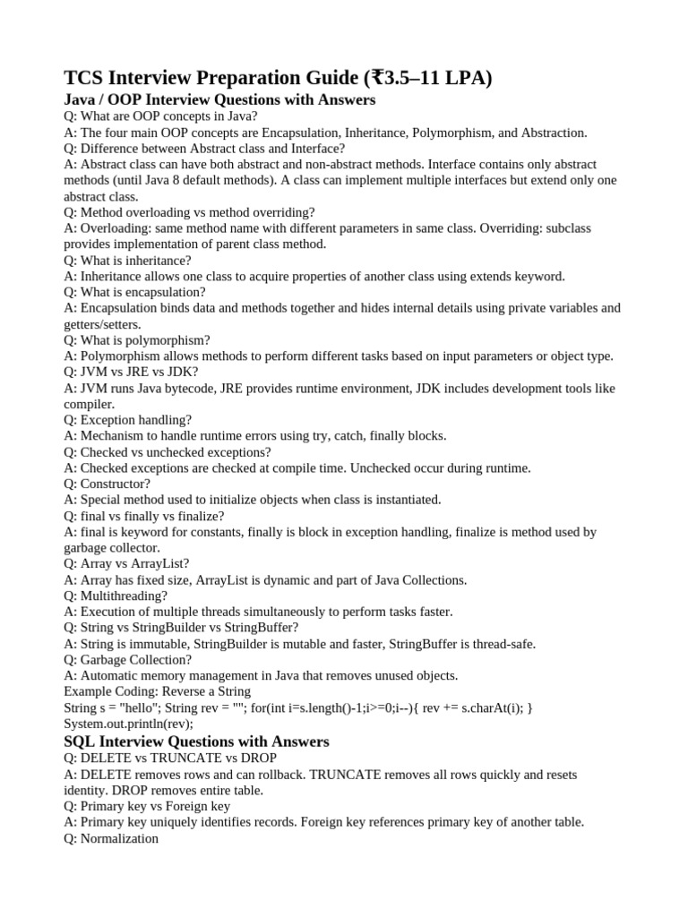 TCS Interview Prep Subhransu-2 | PDF | Method (Computer Programming ...