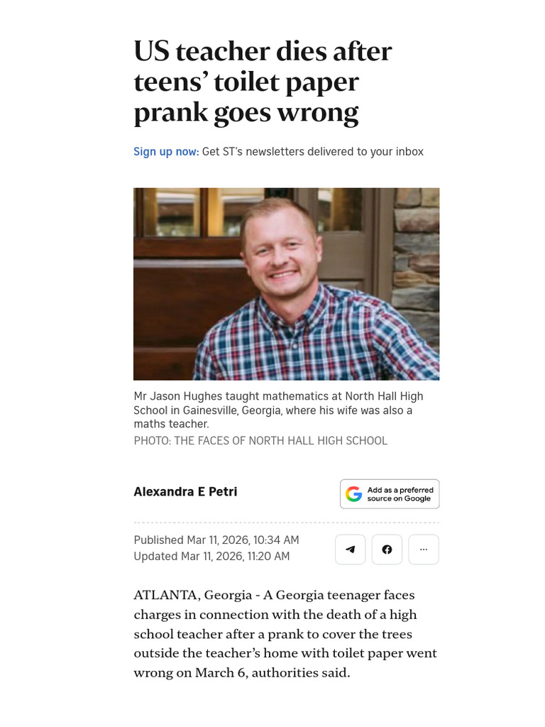 US teacher dies after teens’ toilet paper prank goes wrong _ The ...