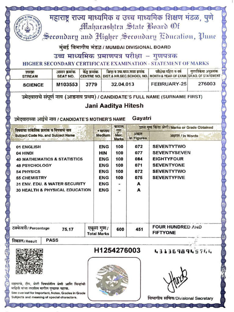 Hsc Marksheet Compressed | PDF