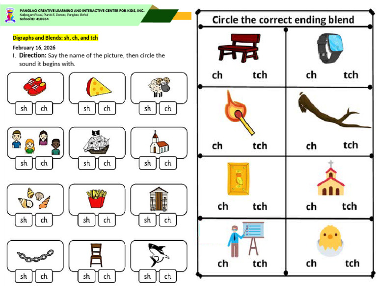Digraphs and Blends Sh, Ch, Tch | PDF