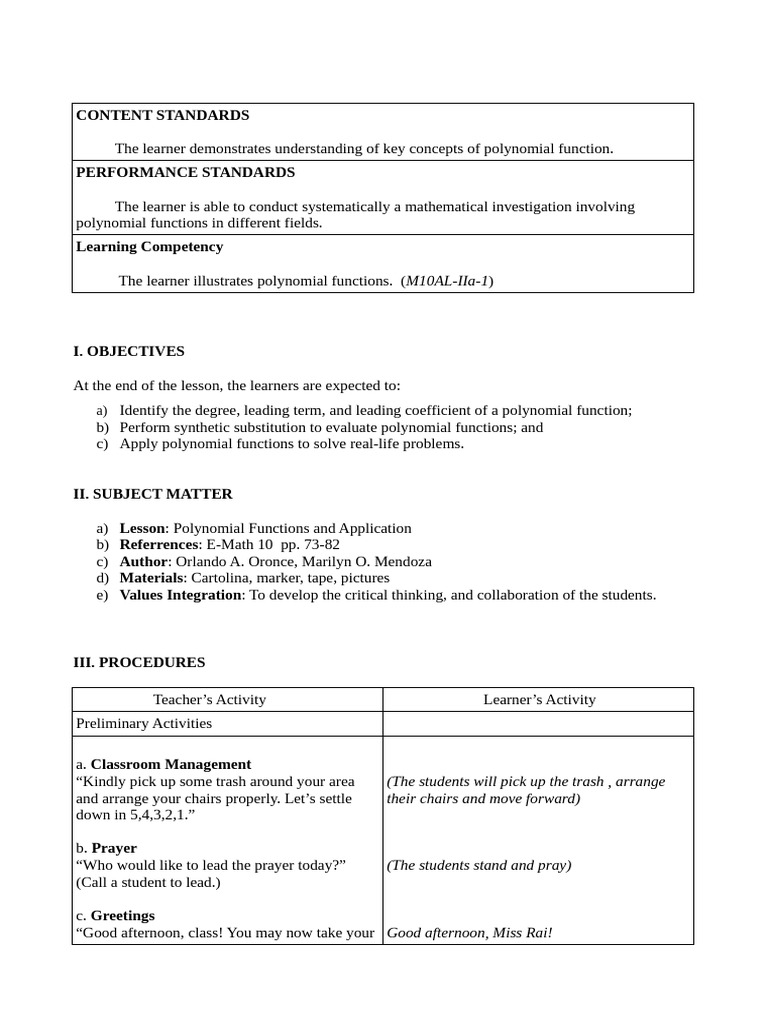 POLYNOMIAL FUNCTION | PDF | Polynomial | Function (Mathematics)