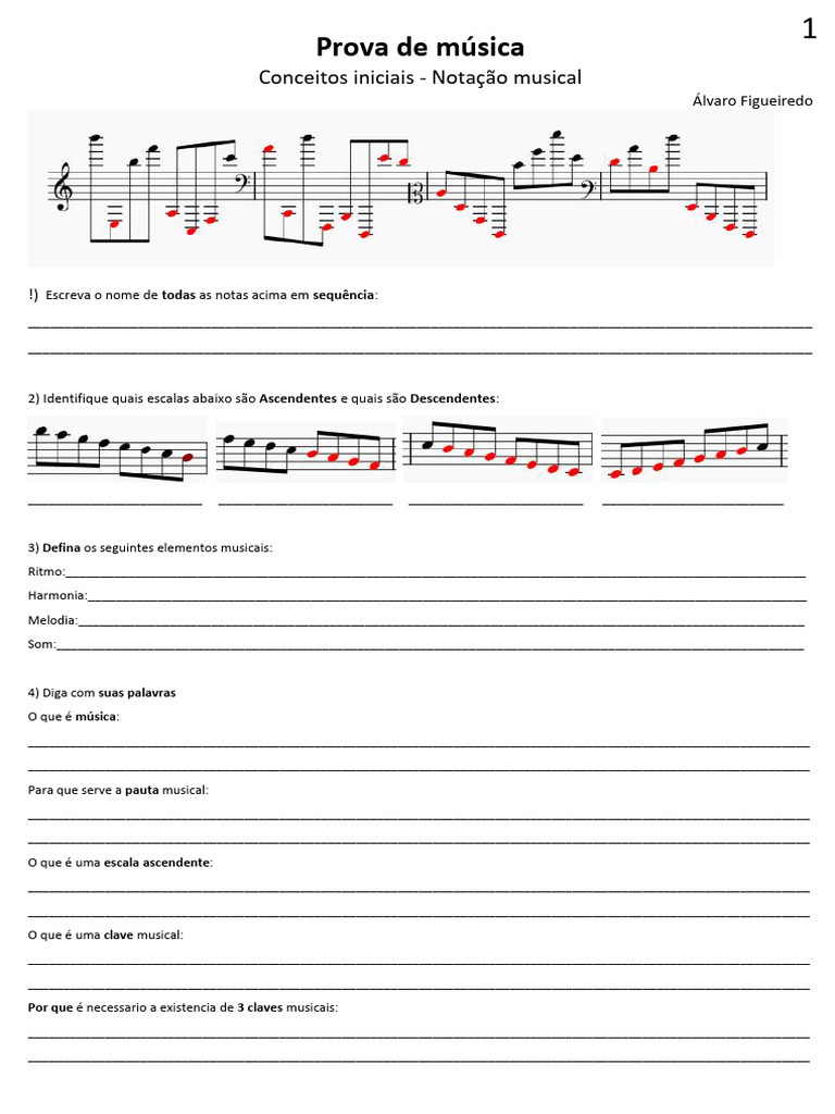 Prova de Música-1 | PDF | Clave | Educação Musical