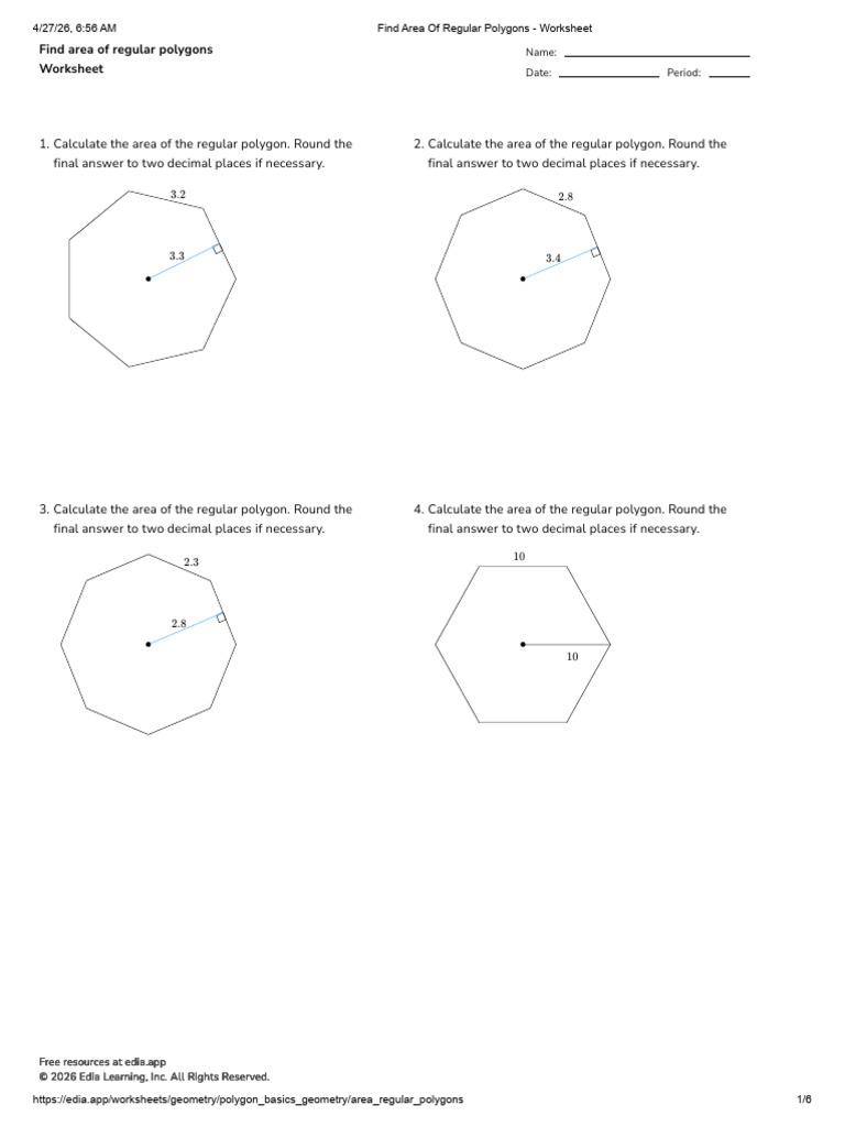 Find Area of Regular Polygons - Worksheet | PDF | Chess Openings | Chess