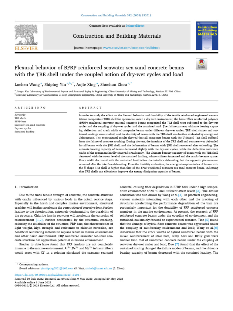 Flexural Behavior of BFRP Reinforced Seawater Sea Sand Co 2023 ...