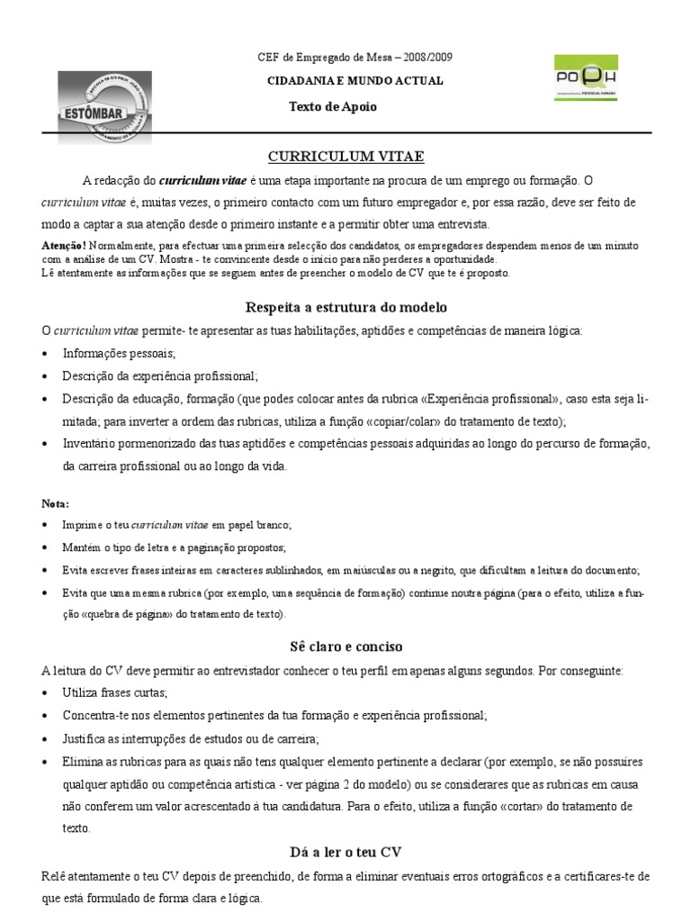 Inst CV | PDF | Entrevista | Comunicação