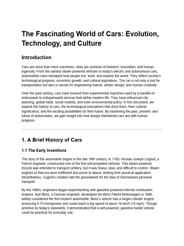 The Fascinating World of Cars_ Evolution, Technology, And Culture | PDF ...