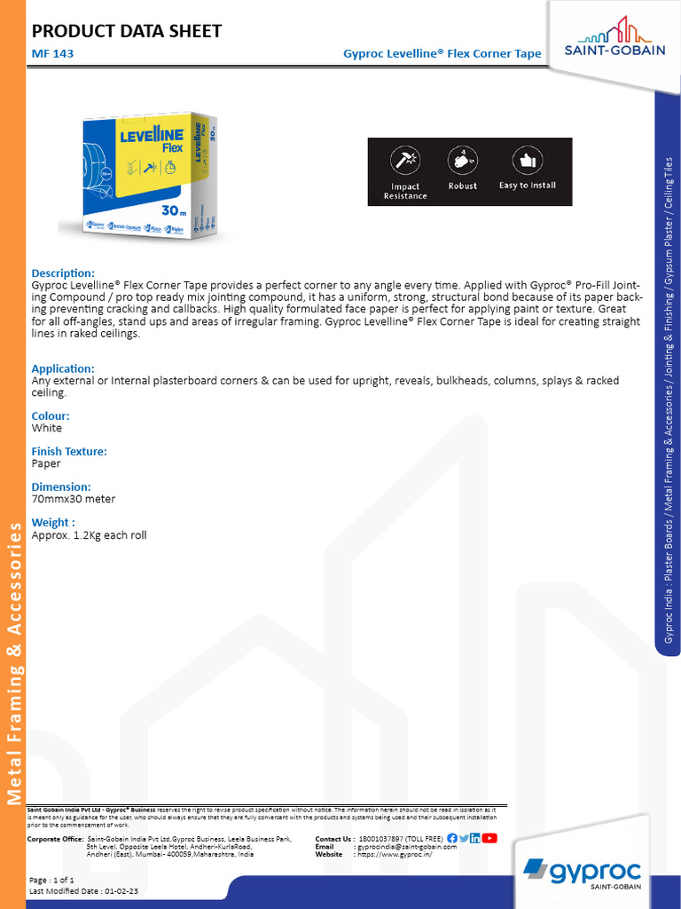 MF 143_Gyproc Levelline® Flex Corner Tape (1) | PDF | Drywall ...