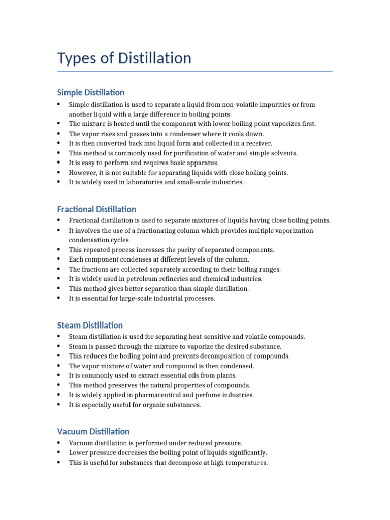 Types of Distillation Formatted | PDF | Distillation | Scientific Phenomena