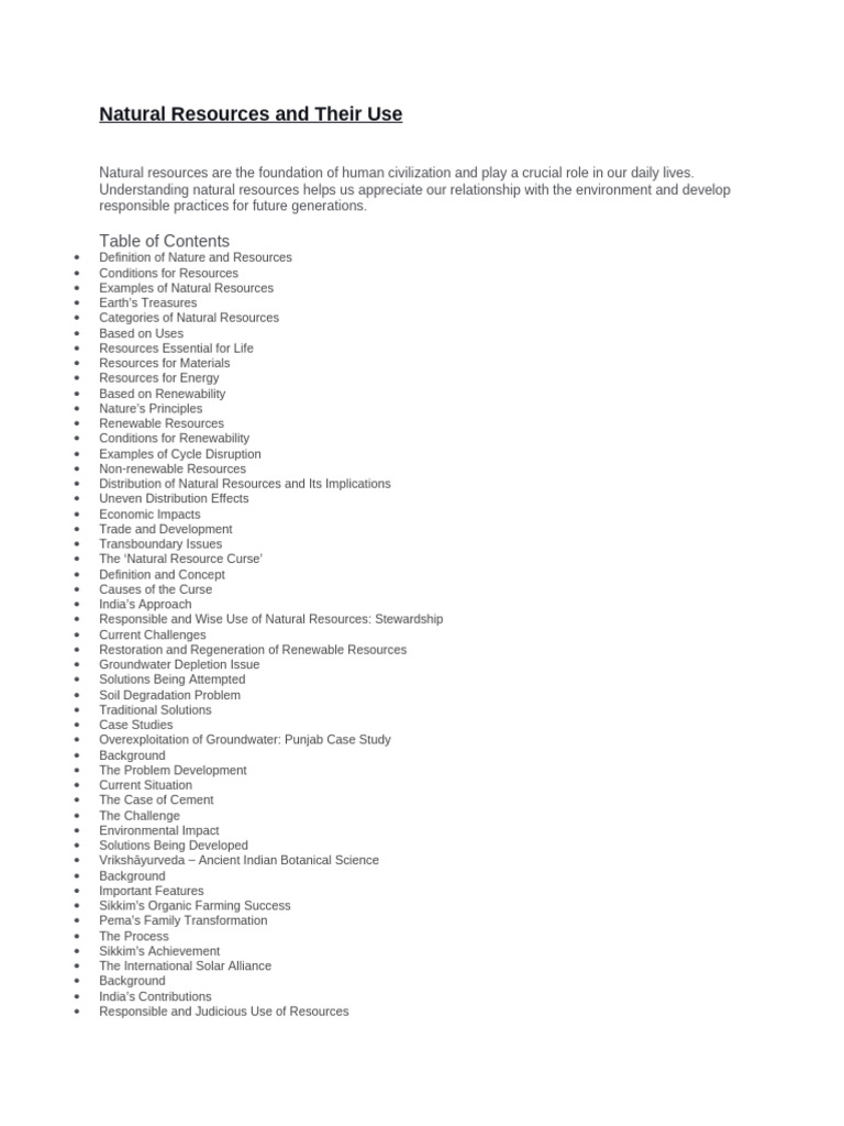 Natural Resources and Their Use | PDF | Agriculture | Sustainable ...