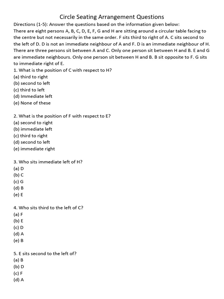 Circle Seating Arrangement Questions | PDF | Chess Theory | Chess Openings