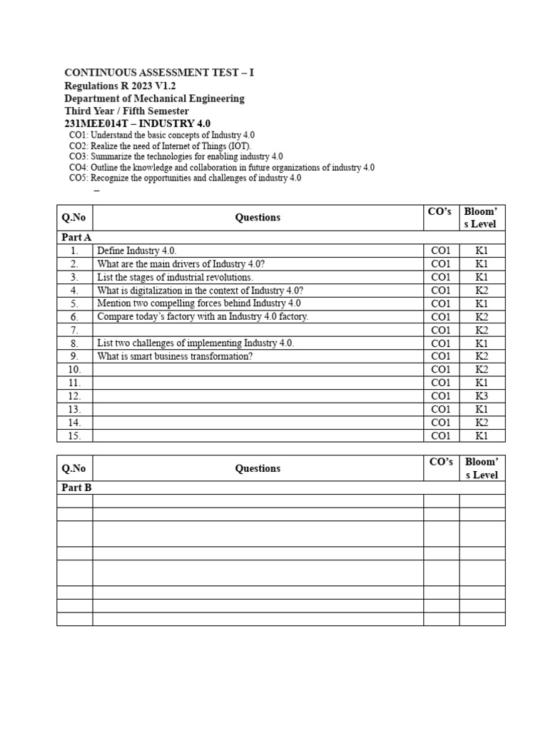 Industry 4.0 CAT 1 (2.5 Units) | PDF | Internet Of Things | Automation