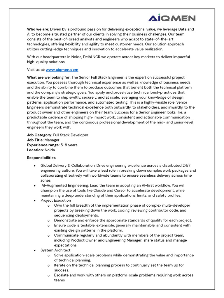 JD Aiqmen Fullstack Dev M | PDF