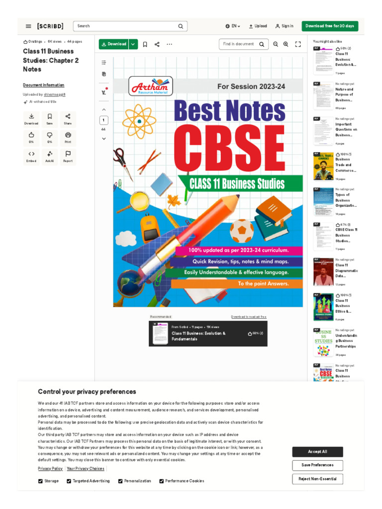 Www Scribd Com Document 802192647 Class 11 Business Studies 2023 24 ...