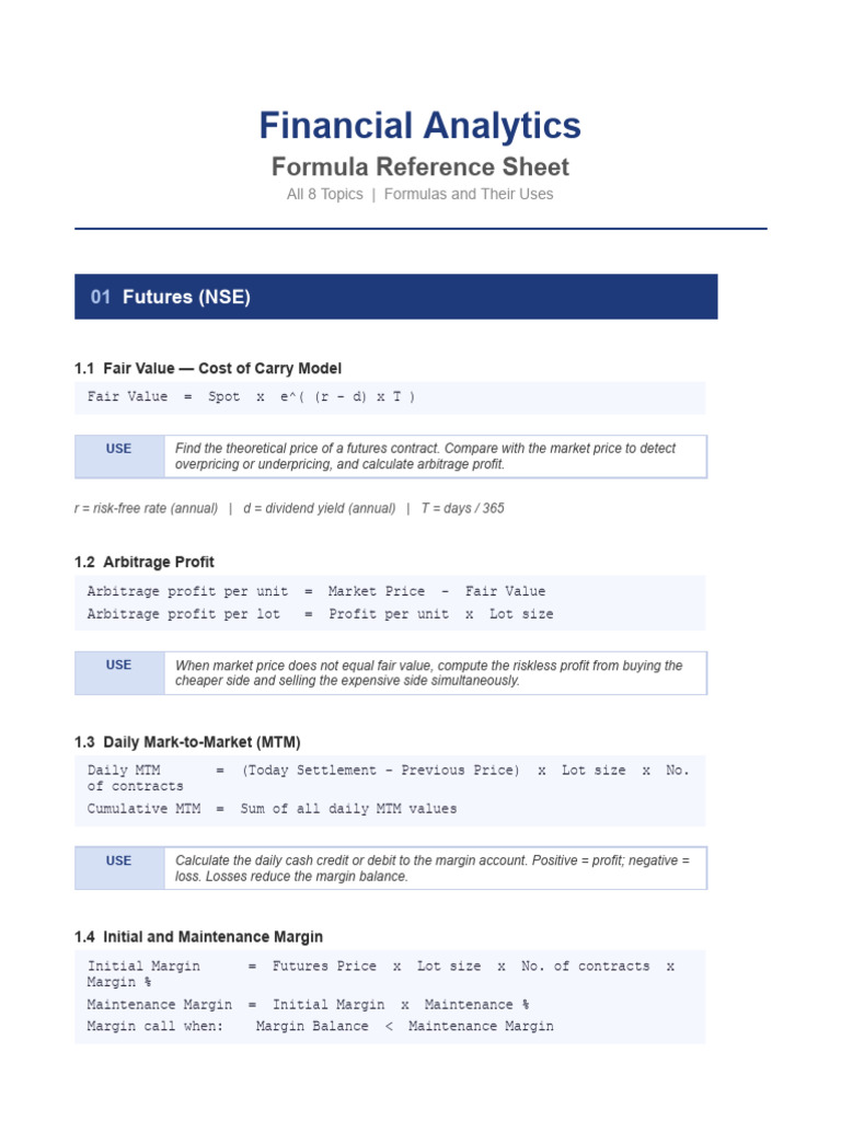 FAAI_Formula_Sheet.docx | PDF | Value At Risk | Futures Contract