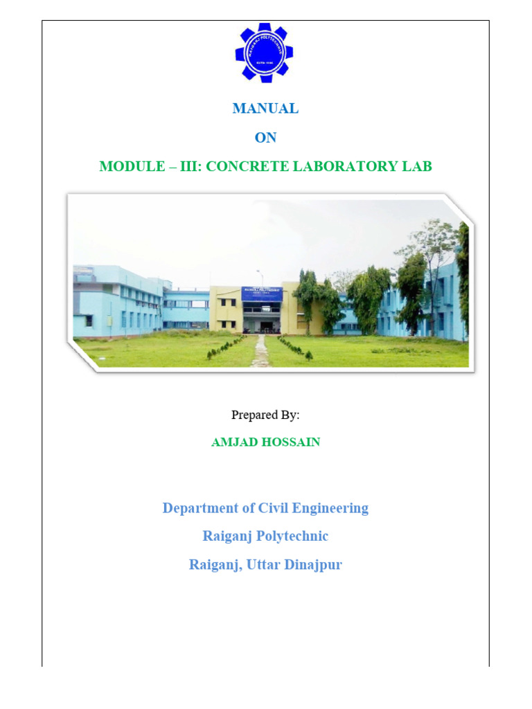 Lab Manual_Concrete Technology Lab_CE_AMJAD HOSSAIN | PDF | Concrete ...