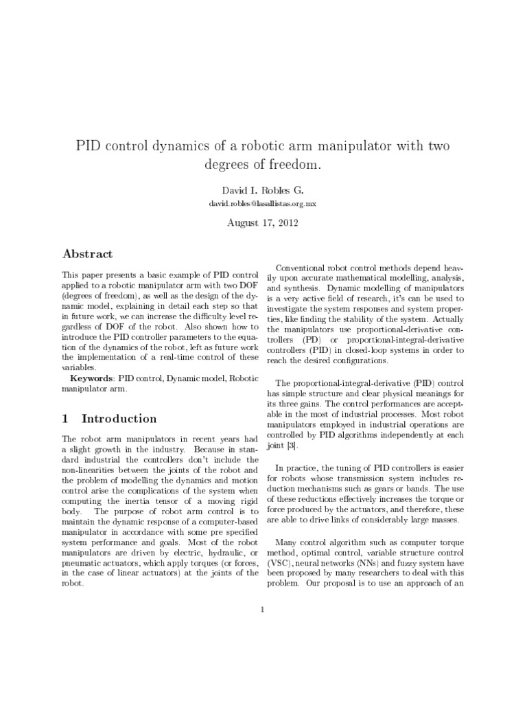 PID Control for 2DOF Robot Arm | PDF | Lagrangian Mechanics ...