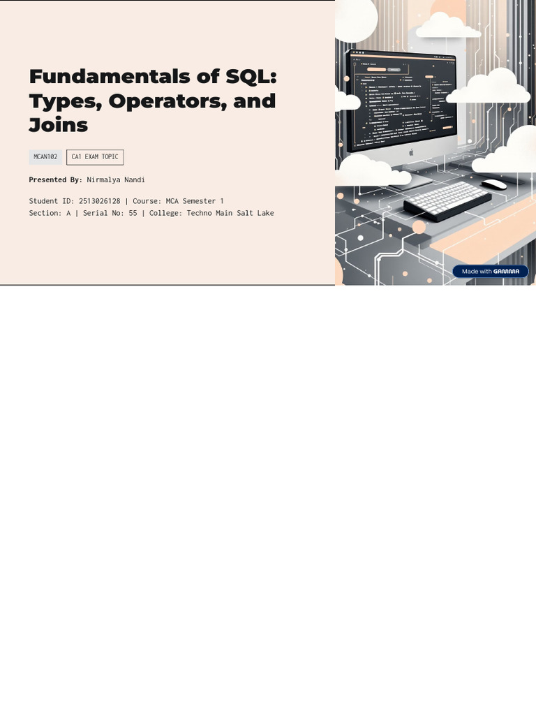 Fundamentals of SQL Types Operators and Joins 260427122143 | PDF | Sql ...