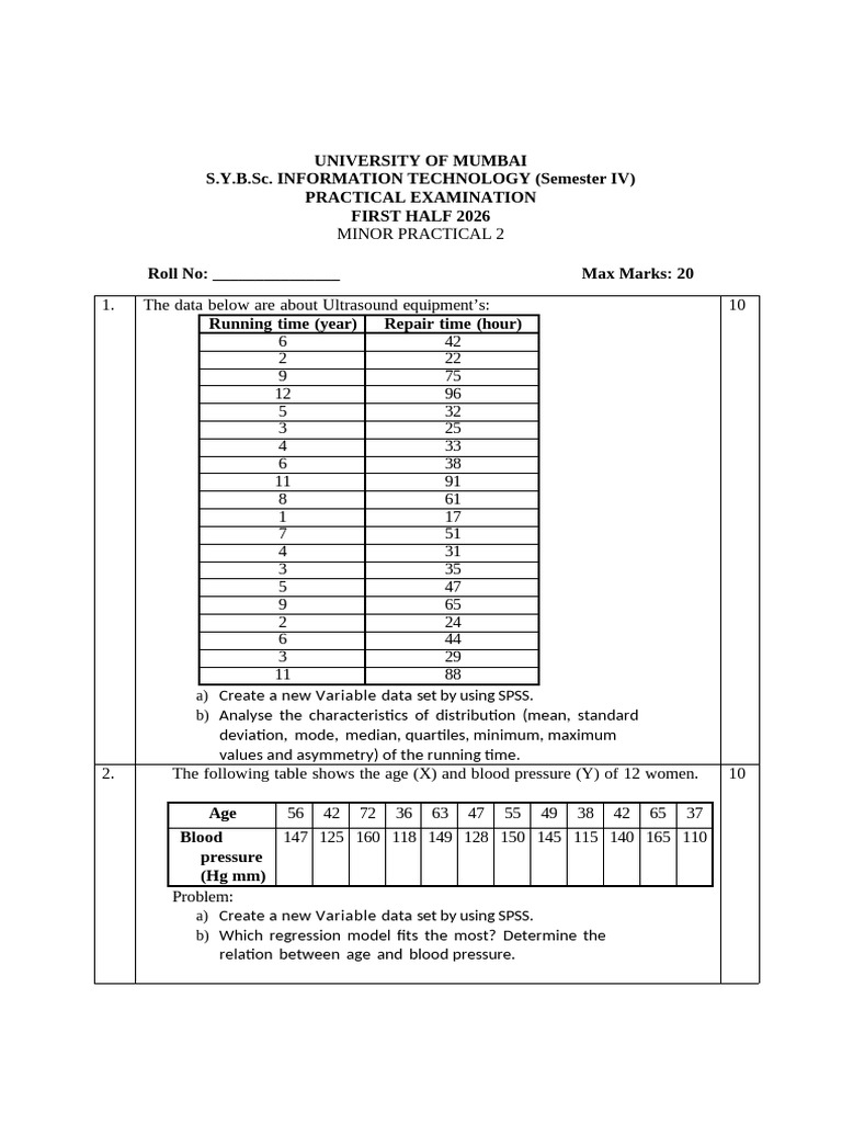 SYIT Pratical SLIP SEM IV Minor Pratical 2 2025-26 | PDF | Regression ...