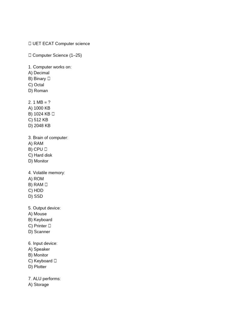 UET Computer Science Test | PDF | Computer Data Storage | Bit