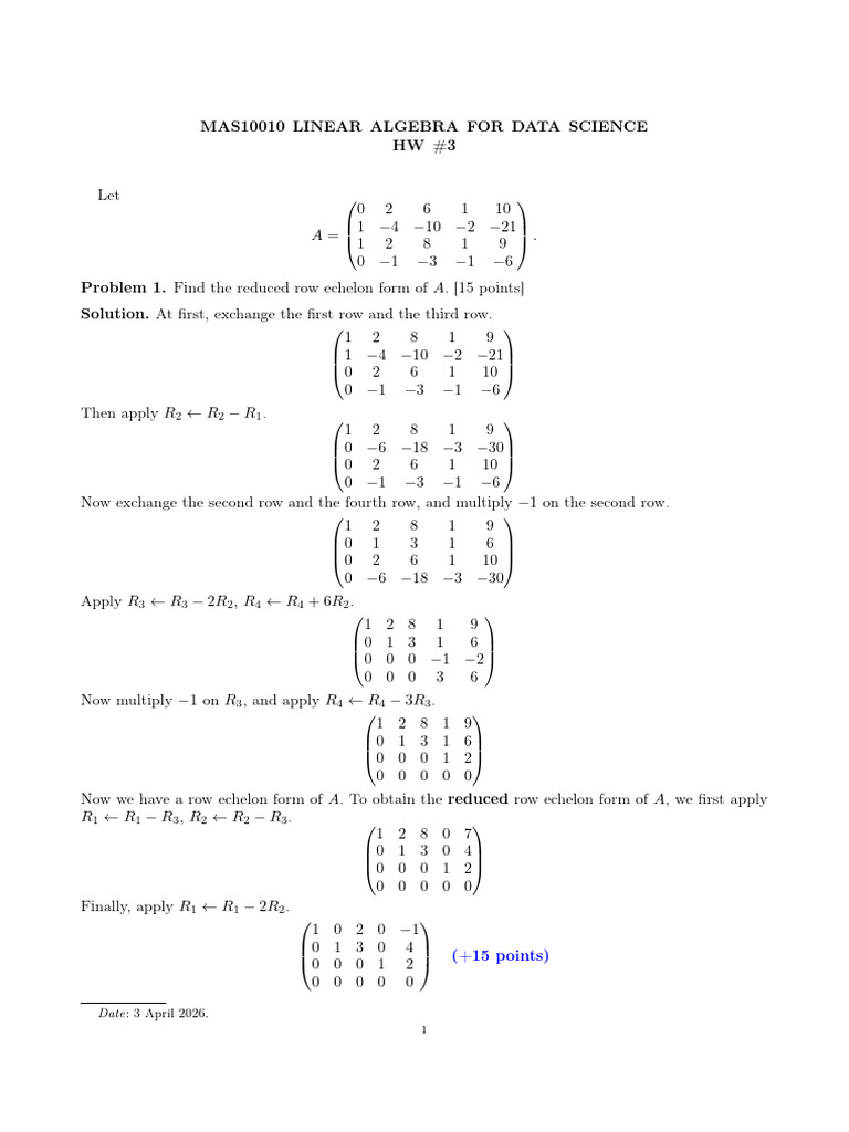 MAS10010 Linear Algebra for Data Science HW3 Solution | PDF | Applied ...