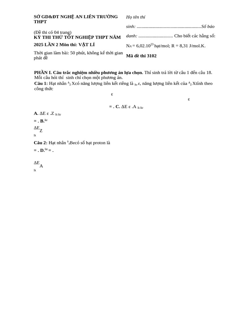 97. Đề Thi Thử TN THPT Lần 2 - Liên Trường THPT - Nghệ An | PDF