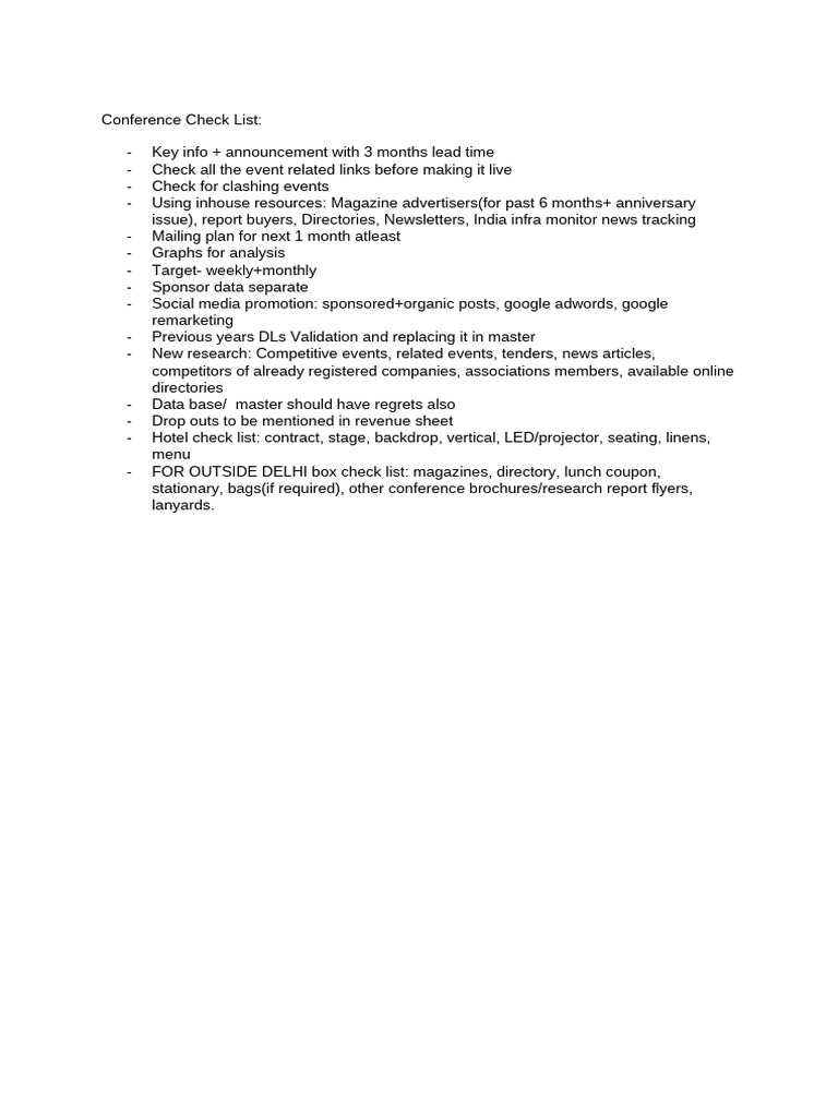 Conference Check List (1) | PDF