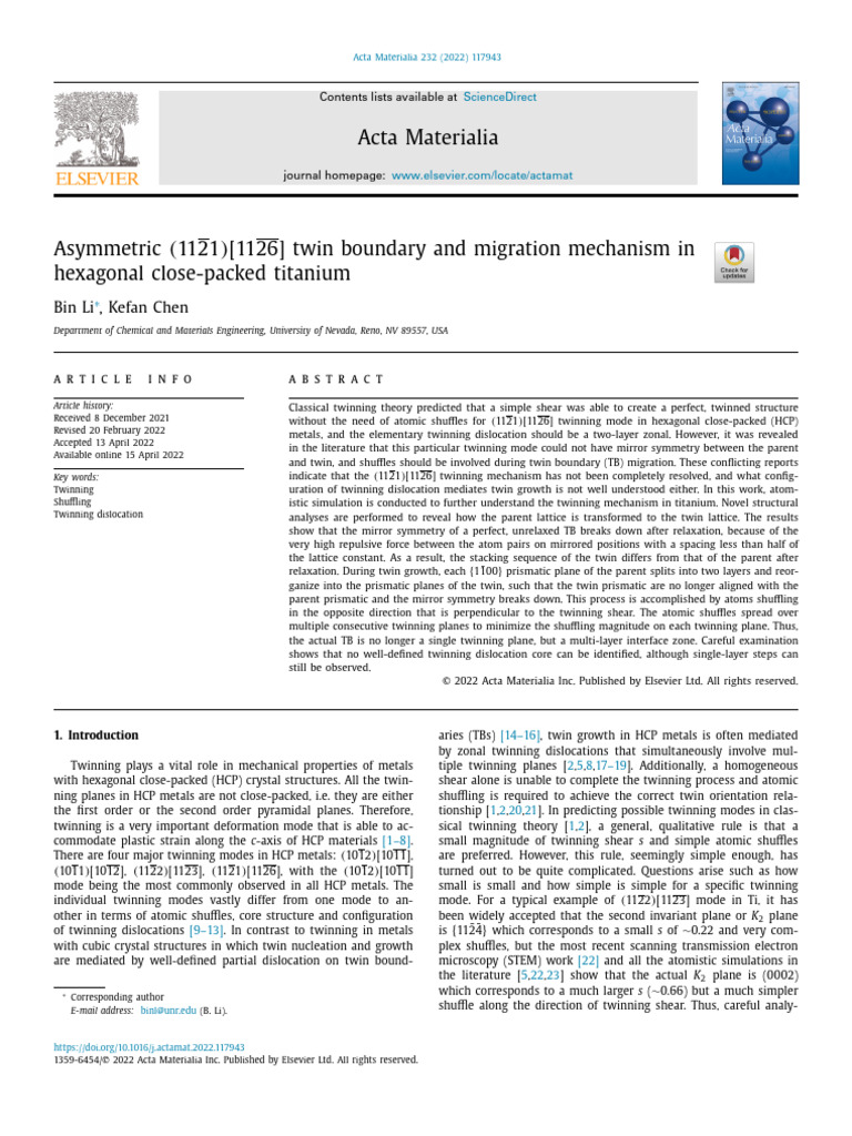 1-s2.0-S135964542200324X-main | PDF | Dislocation | Crystal Structure