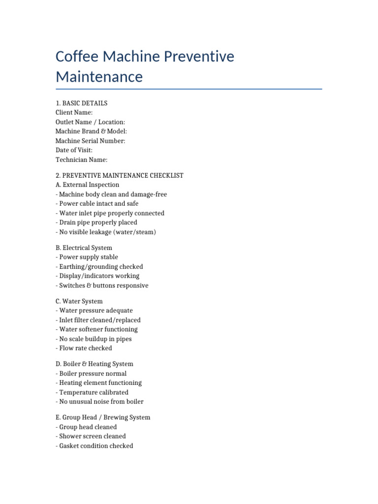Coffee_Machine_Maintenance_Checklist Updated | PDF | Boiler ...