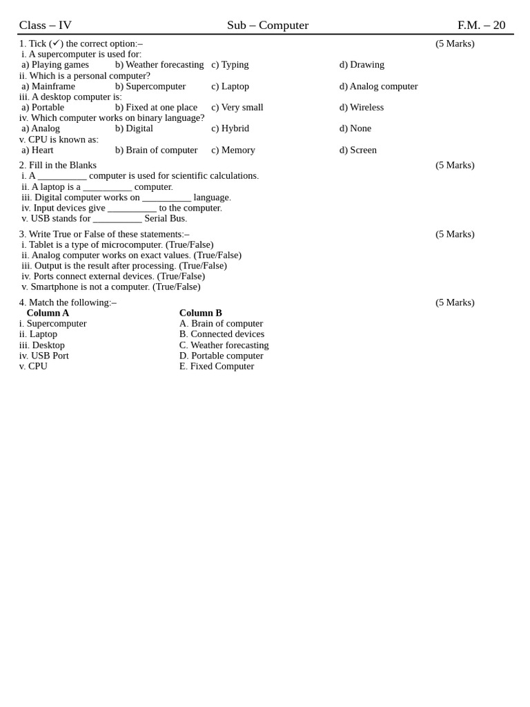 Class - 4 Computer | PDF