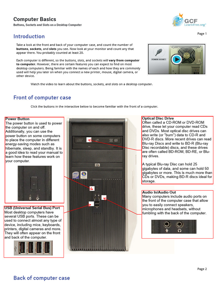 Computer Basics_ Buttons, Sockets and Slots on a Desktop Computer | PDF ...