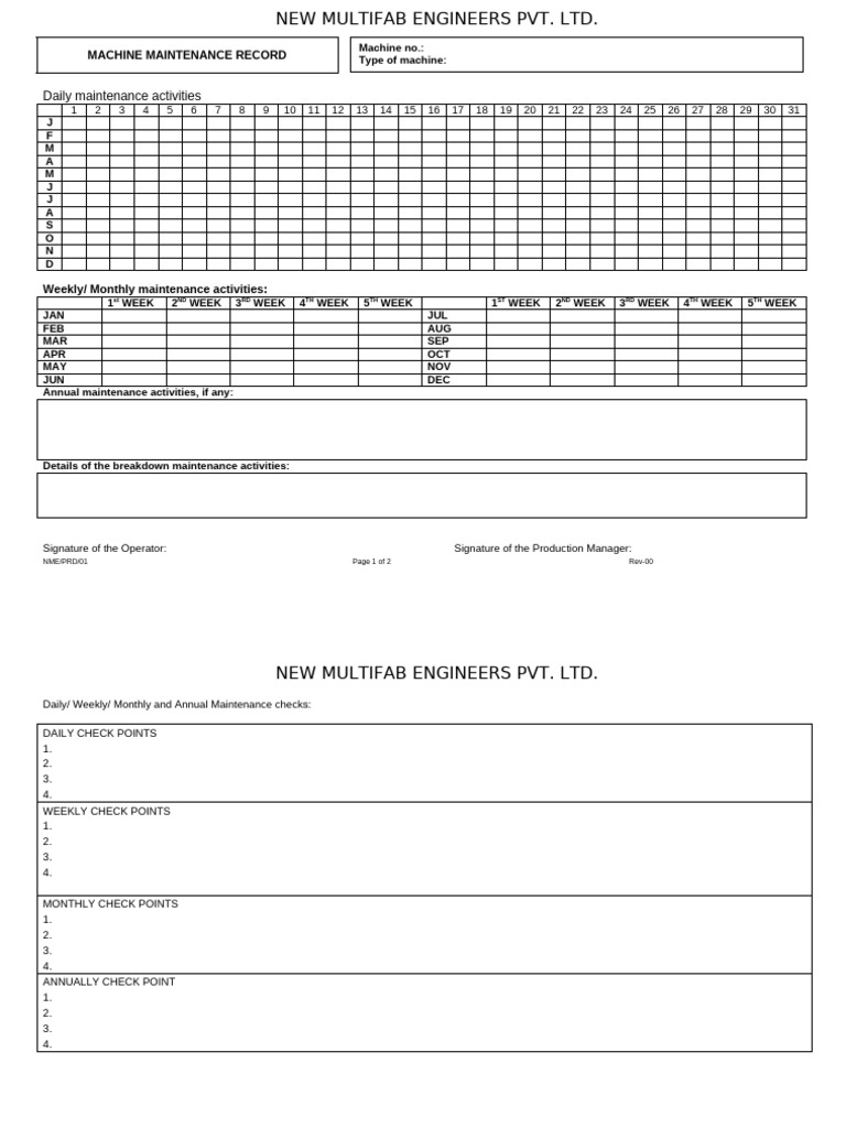 Nme Prd f 01 00 Machine Maintenance Format | PDF