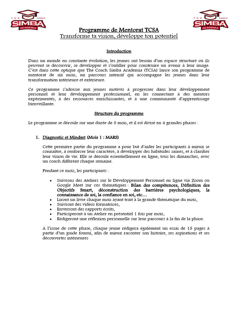 TCSA Mentorship Program Détails For Mentees 2026 | PDF | Mentorat ...