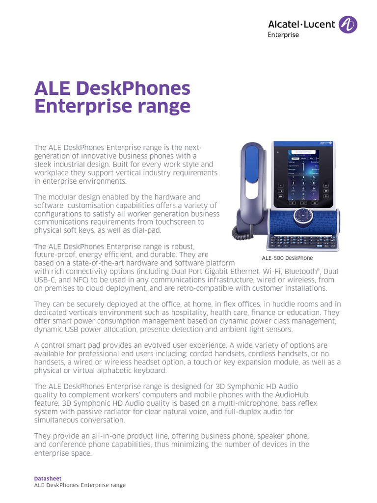 ALE Deskphones – Enterprise range | PDF | Smartphone | Telephone