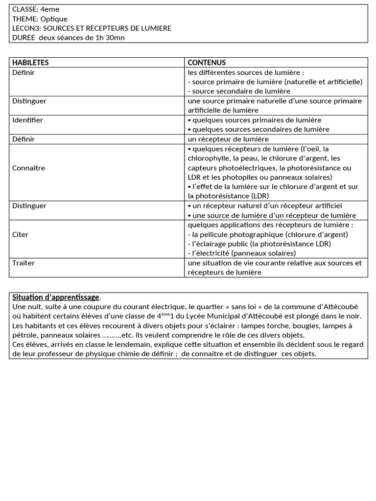 Source Et Recepteur de Lumiere | PDF | Lumière | Radiation ...