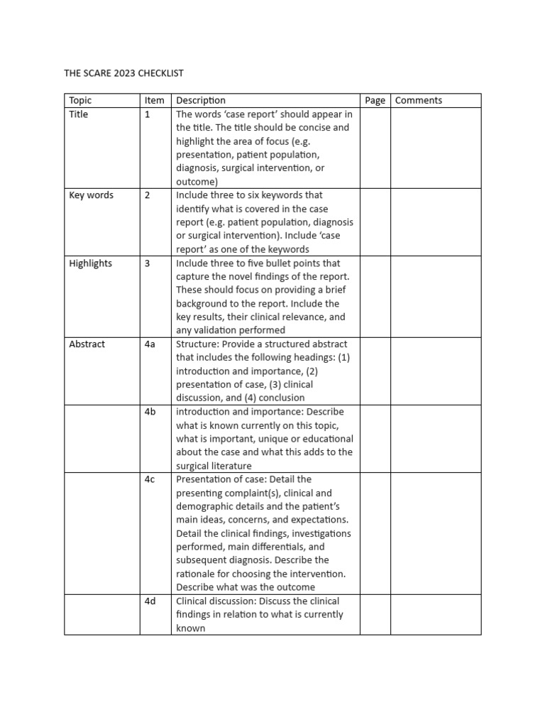 3. the Scare 2023 Checklist 1 (1) | PDF | Medical Imaging | Surgery