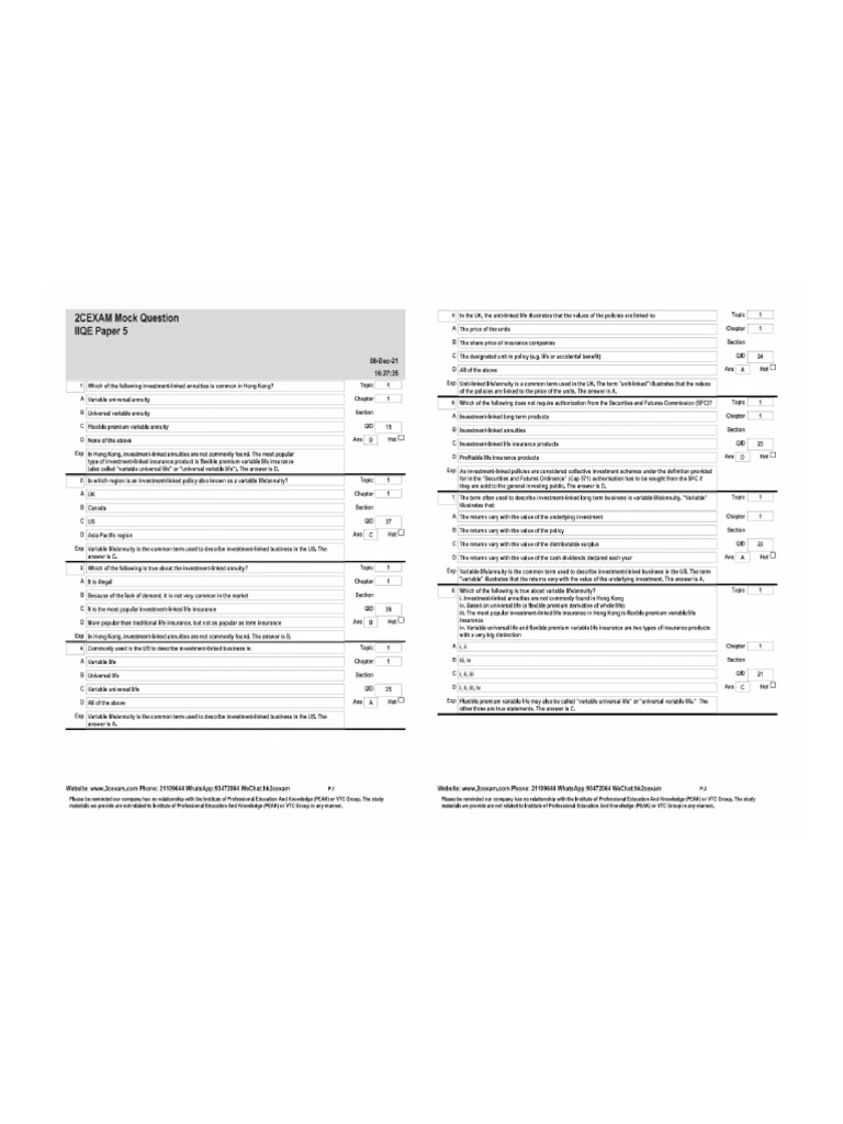 English IIQE Paper 5 Pass Paper Question Bank (QB) | PDF