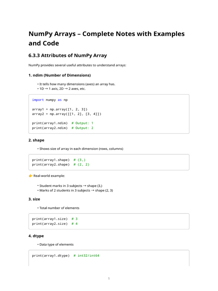 Num Py Arrays Notes (class Xi Friendly) | PDF | Computing | Computer ...