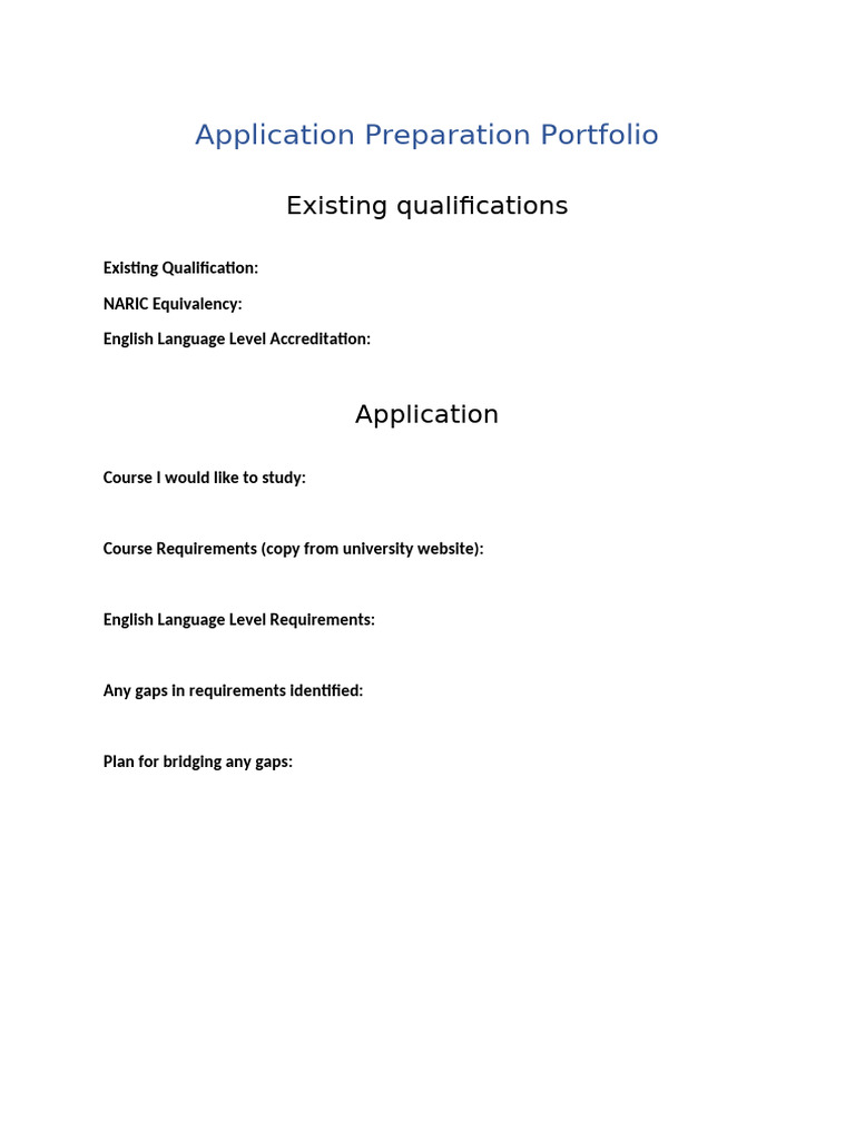 Application Preparation Portfolio | PDF
