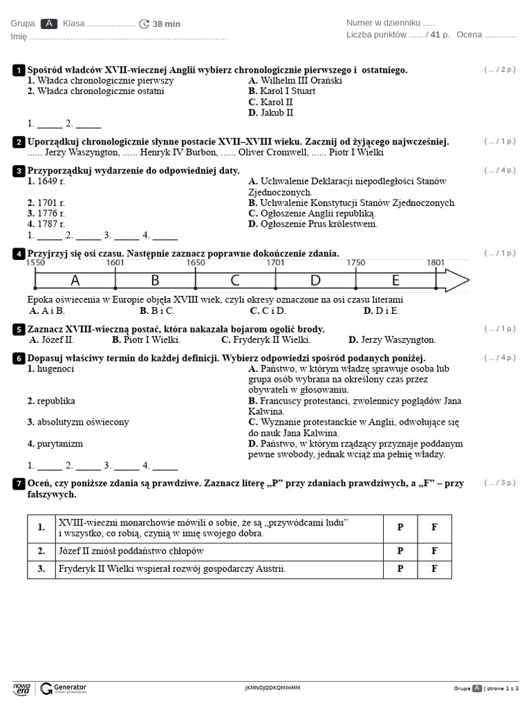 Rozdział IV, Test NR 1 Test (Z Widoczną Punktacją) | PDF