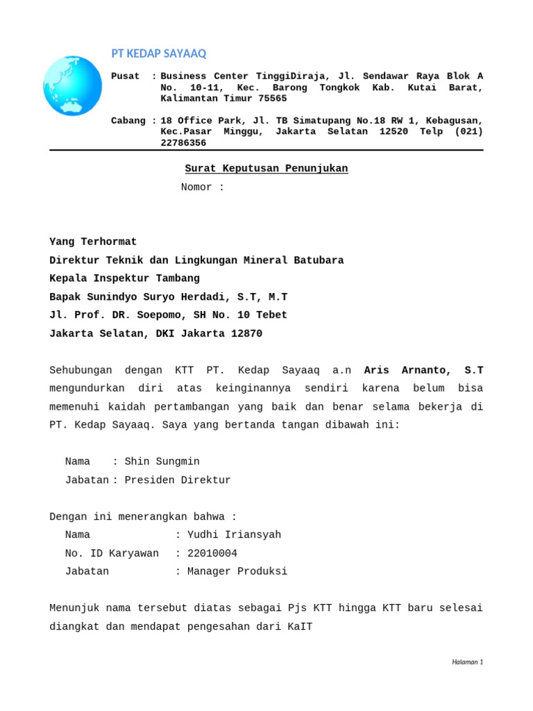 SK Penunjukan Pjs KTT 2 | PDF